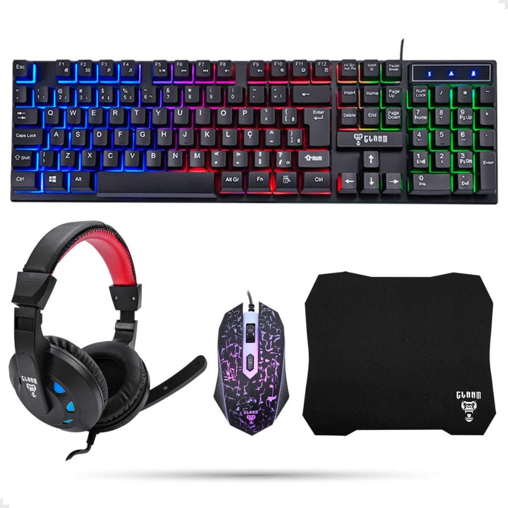 Kit Gamer Teclado Mouse Headset Mousepad Combo RGB